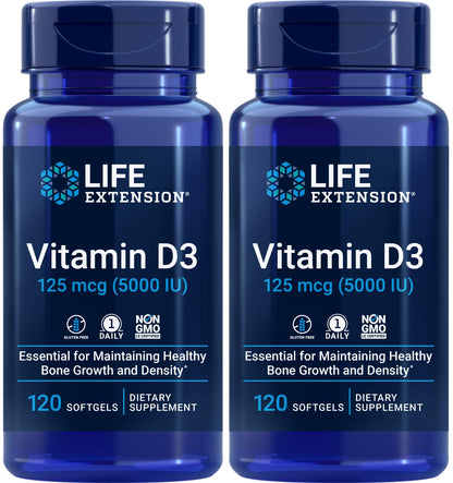 Life Extension Vitamin D3 5000 IU - 120 Softgels (Pack of 2)
