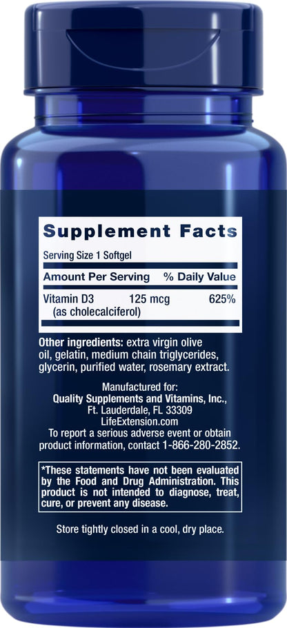 Life Extension Vitamin D3 5000 IU - 120 Softgels (Pack of 2)