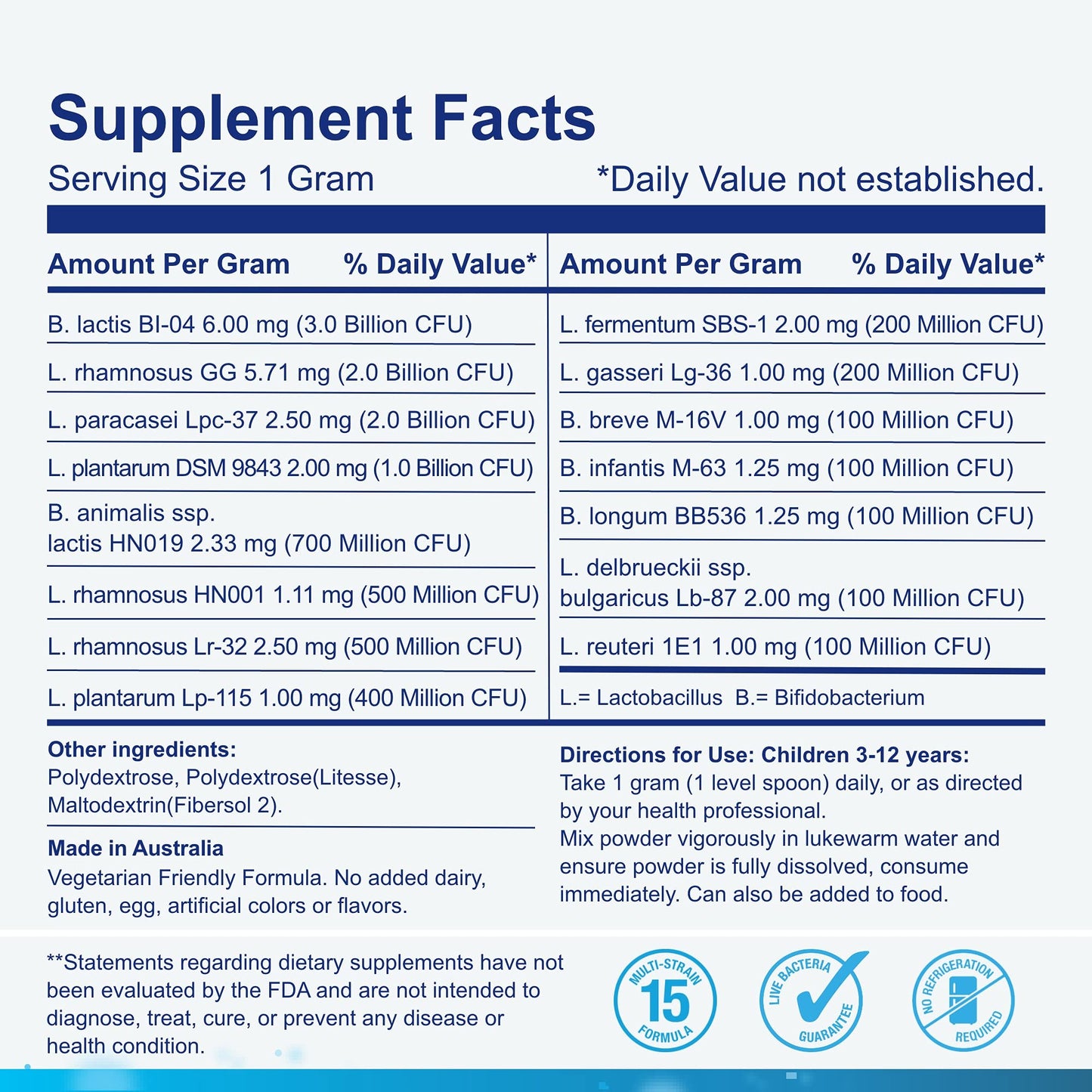 Life-Space Probiotic for Children 3-12 | 10 Billion CFU Multistrain | Digestive & Immunity Support | 60 g