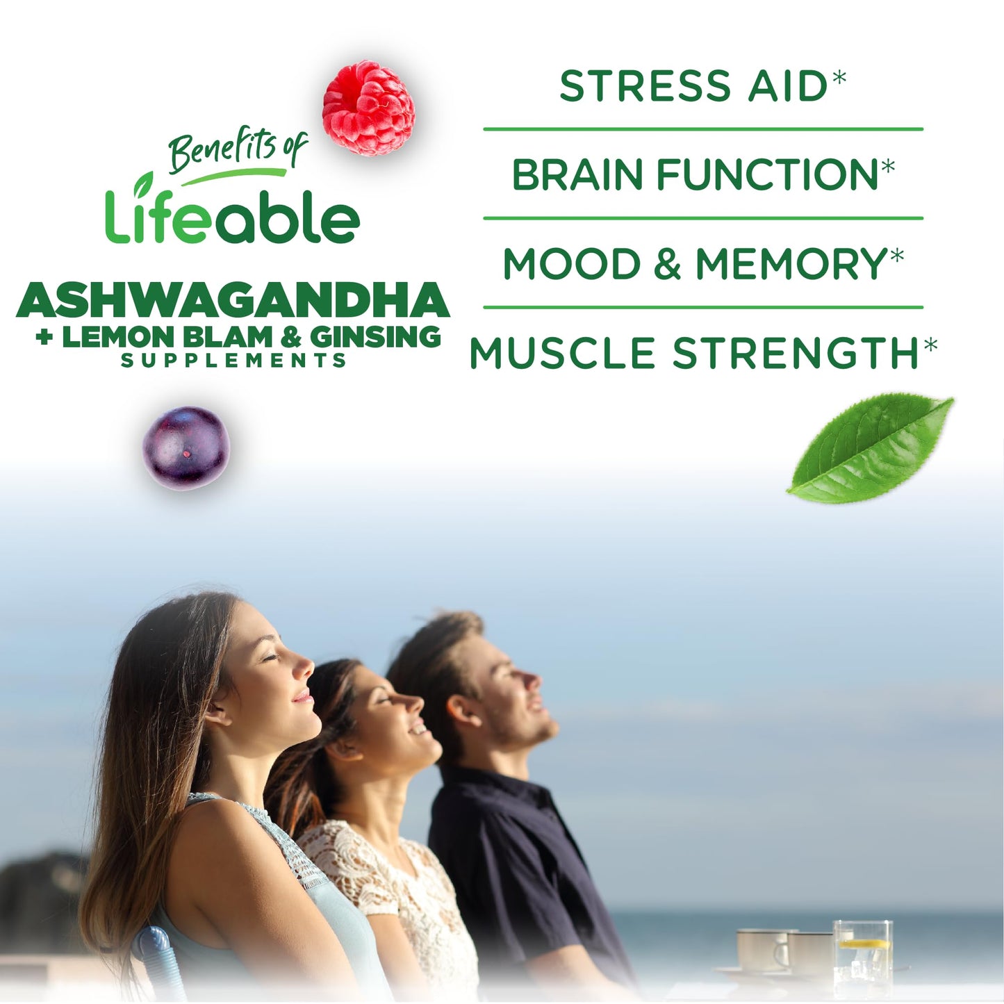 Lifeable Ashwagandha Gummies with Lemon Balm & Ginseng | Equivalent to 2100mg | Vegan Non GMO Ashwagandha Supplement | for Women and Men | 60 Gummies