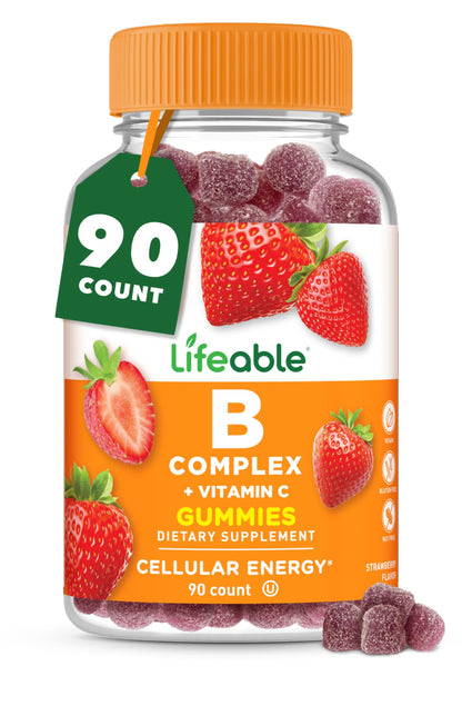 Lifeable Vitamin B Complex Gummies for Adults – Energy & Nervous System Support | Vegan (90 Gummies)