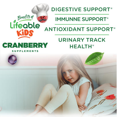 Lifeable Cranberry Gummies for Kids - 25,000 mg Equivalency | 60 Count | Vegan & Non-GMO