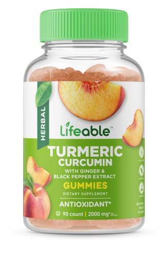 Lifeable Turmeric Curcumin with Ginger & Black Pepper Extract – 2000mg per Serving, 90 Gummies (Pack of 2) – Great Tasting Peach Flavor, Vegetarian & Non-GMO