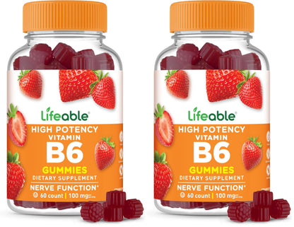 Lifeable Vitamin B6 Gummies 100mg – Vegan Nerve Support | 60 Gummies (Pack of 2)