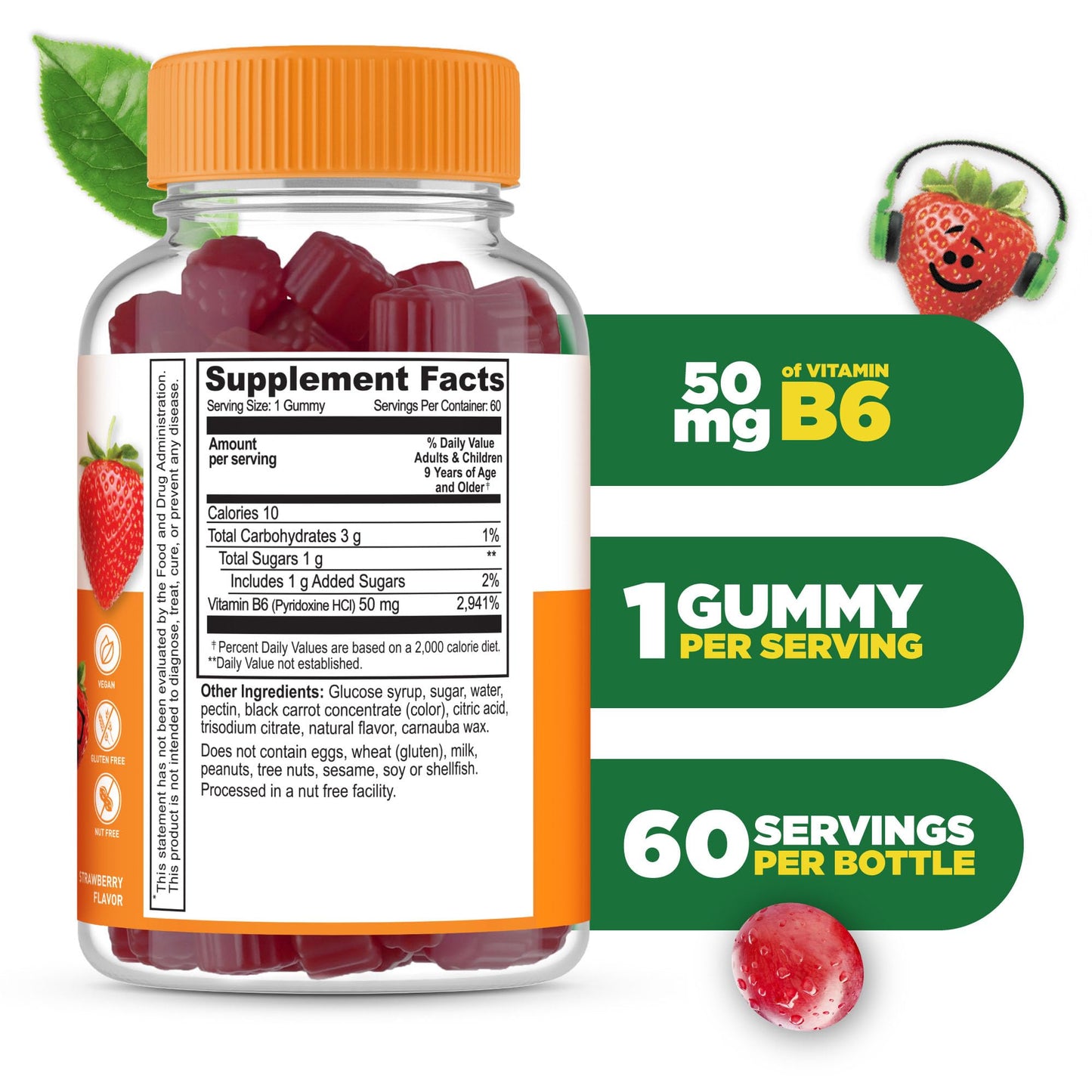 Lifeable Vitamin B6 Gummies for Kids – 50 mg per Gummy, 60 Gummies (2 Pack) – Vegan, Non-GMO, Gluten Free