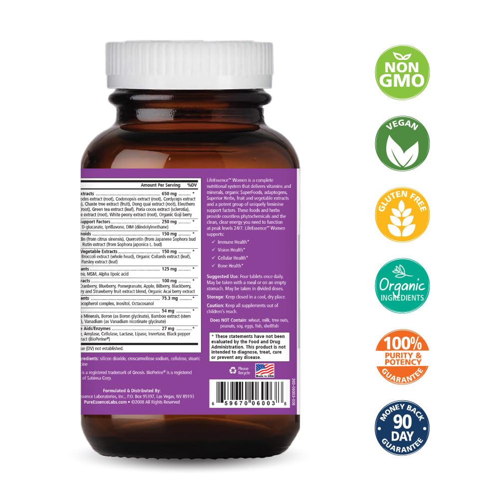 PURE ESSENCE LABS LifeEssence Women's Formula – World's Most Energetic Master Multi (120 Tablets)