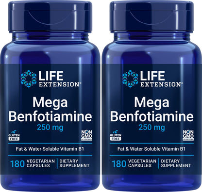 Life Extension Mega Benfotiamine 250 mg – 360 Vegetarian Capsules (2 x 180) | Vitamin B1 with Thiamine
