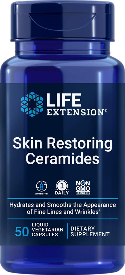 Life Extension Skin Restoring Ceramides - 50 Veg Capsules | Vegetarian Phytoceramide Supplement