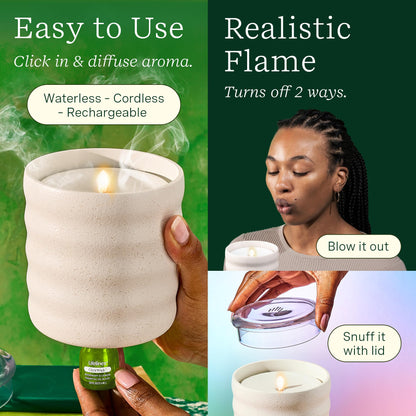 Lifelines Flameless Candle Diffuser with 2 ClickWick Blends – Cordless Waterless Aromatherapy Cream Bubble