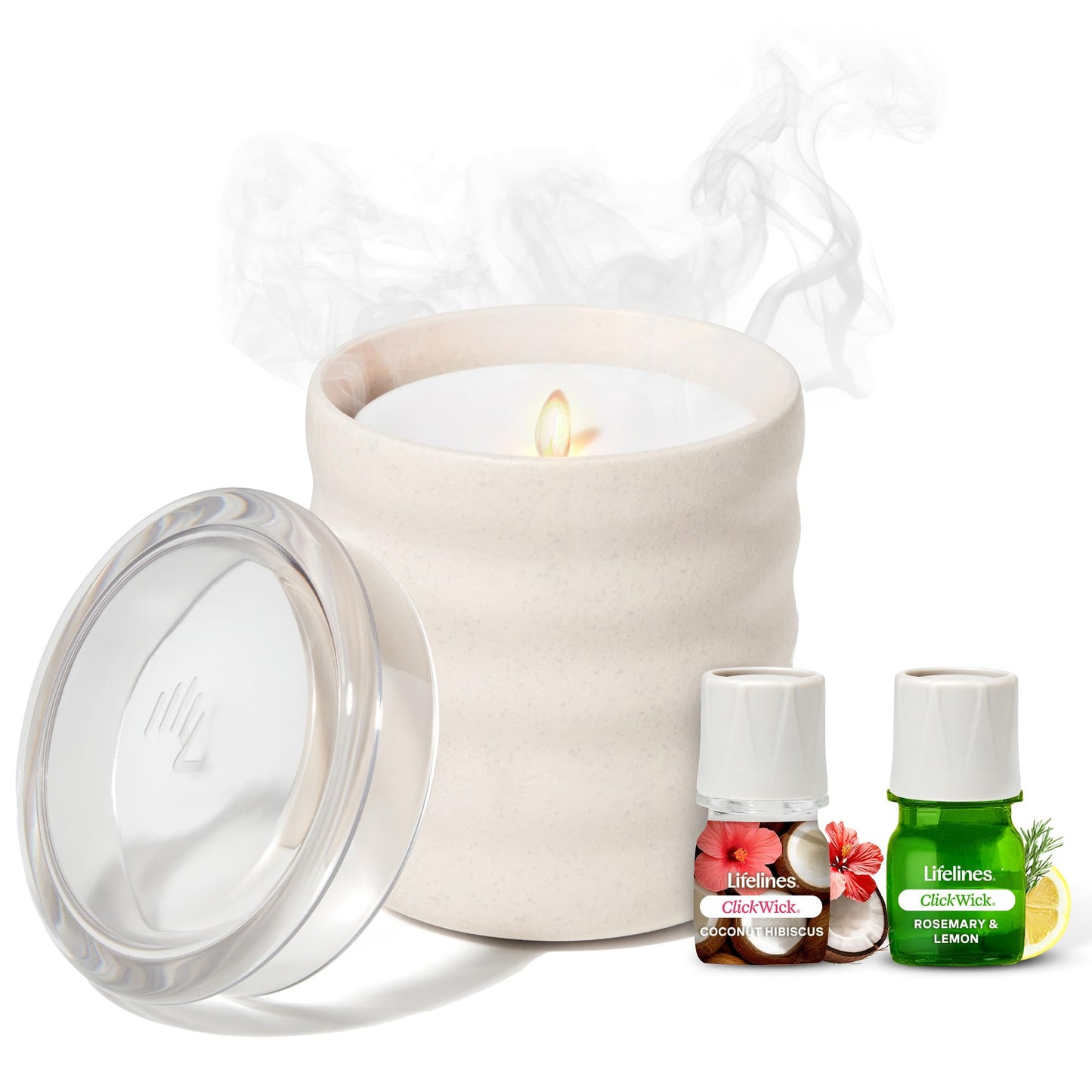 Lifelines Flameless Candle Diffuser with 2 ClickWick Blends – Cordless Waterless Aromatherapy Cream Bubble