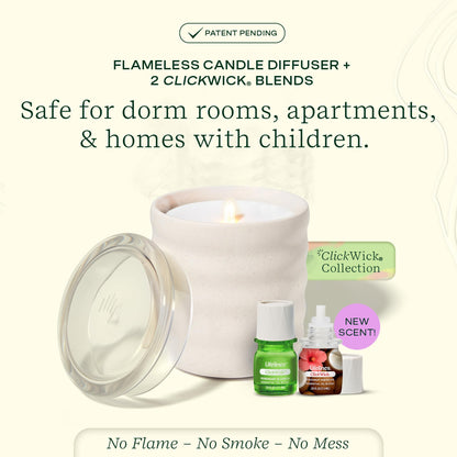 Lifelines Flameless Candle Diffuser with 2 ClickWick Blends – Cordless Waterless Aromatherapy Cream Bubble