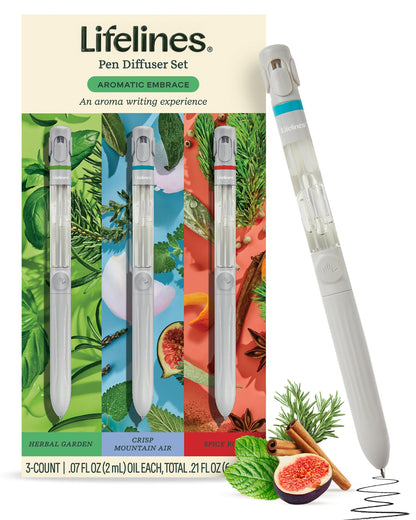 Lifelines Pen Diffuser Set – Aromatic Embrace 3-Pack | 1mm Black Ballpoint Pens