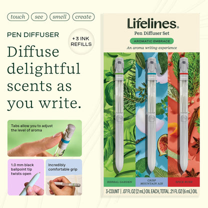 Lifelines Pen Diffuser Set – Aromatic Embrace 3-Pack | 1mm Black Ballpoint Pens