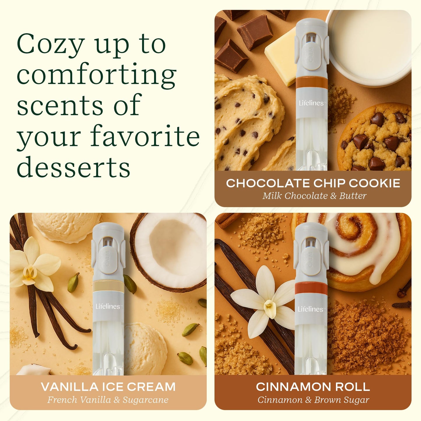 Lifelines Pen Diffuser Set – Favorite Desserts 3-Pack | Aromatherapy Writing Pens