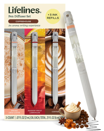 Lifelines Pen Diffuser Set – Coffeehouse 3-Pack | Aromatherapy Writing Pens