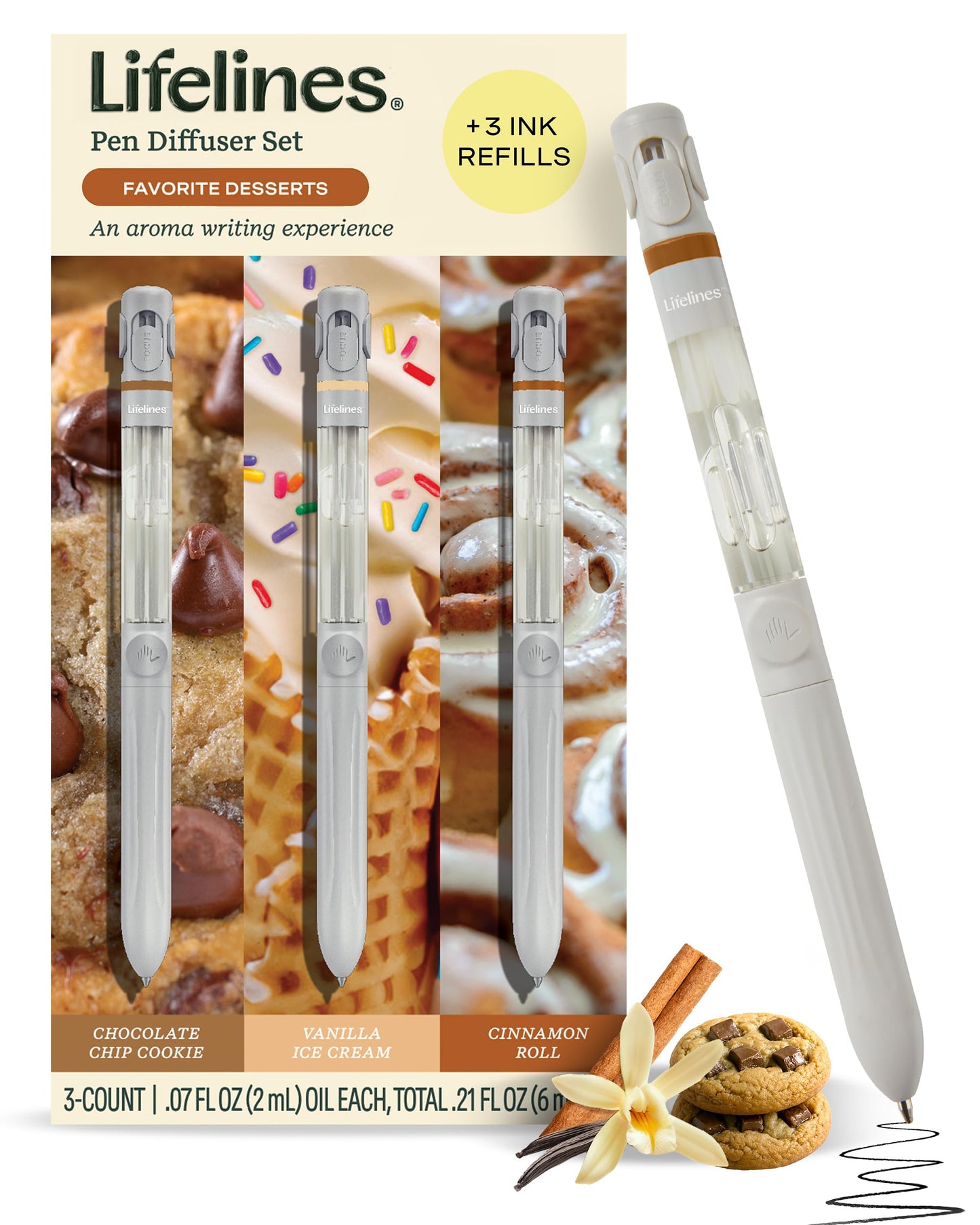Lifelines Pen Diffuser Set – Favorite Desserts 3-Pack | Aromatherapy Writing Pens
