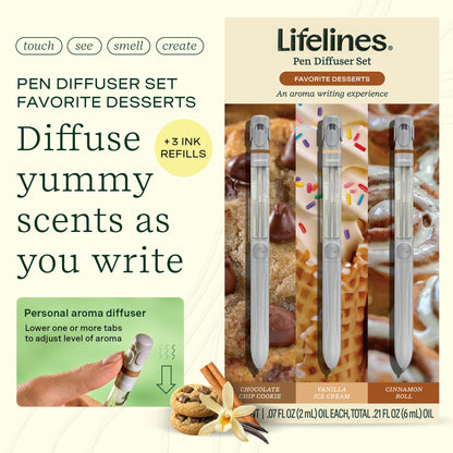 Lifelines Pen Diffuser Set – Favorite Desserts 3-Pack | Aromatherapy Writing Pens
