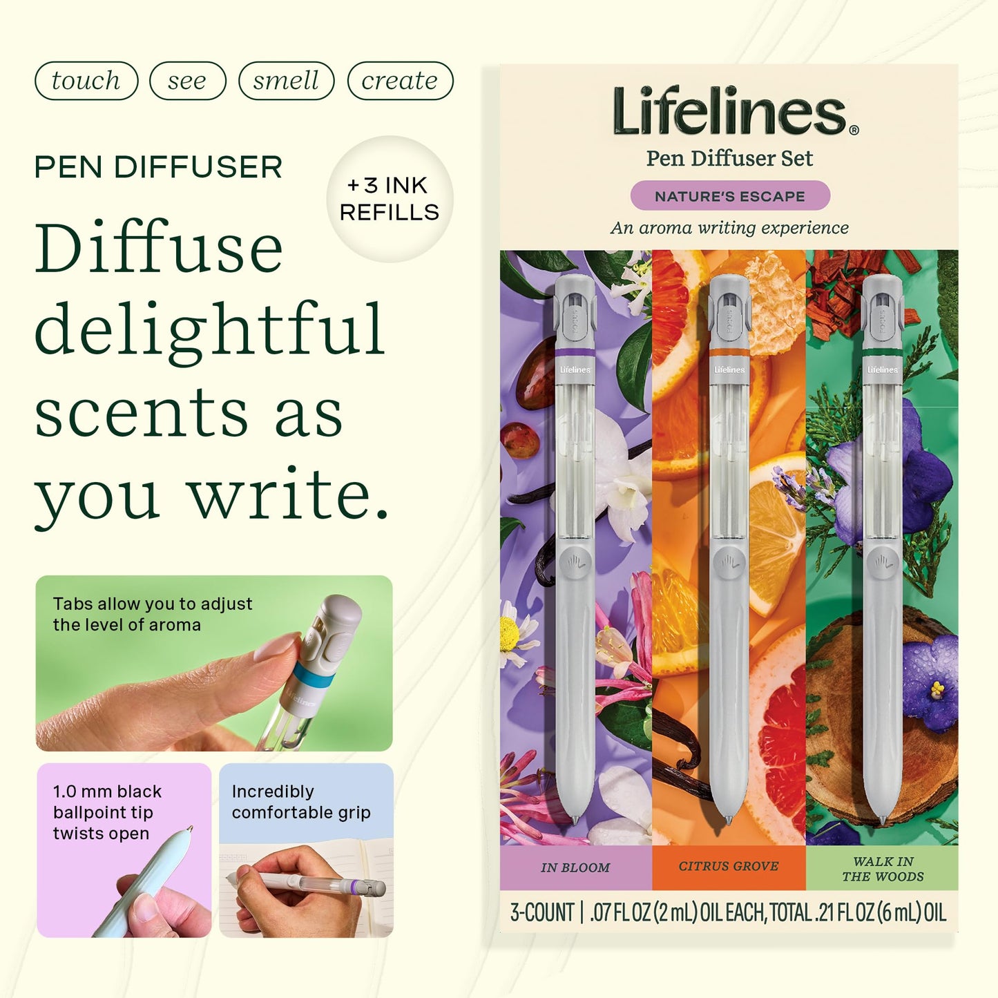Lifelines Pen Diffuser Set – Nature's Escape 3-Pack | Aromatherapy Pens with Scented Ink Diffusion