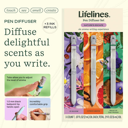 Lifelines Pen Diffuser Set – Nature's Escape 3-Pack | Aromatherapy Pens with Scented Ink Diffusion