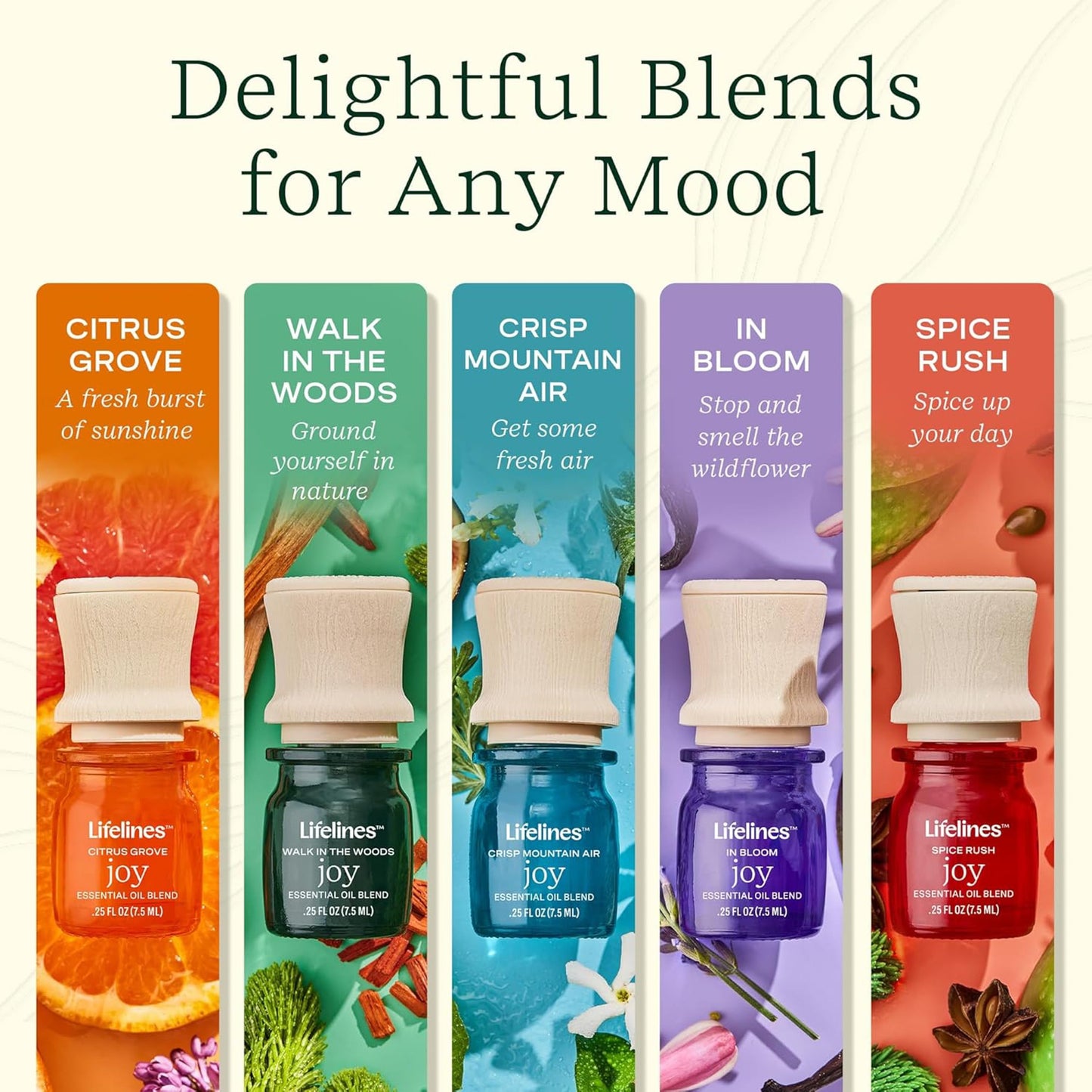 Lifelines Essential Oil Blends, Pure Joy 5-Pack | Aromatherapy Diffuser with Precision Pump