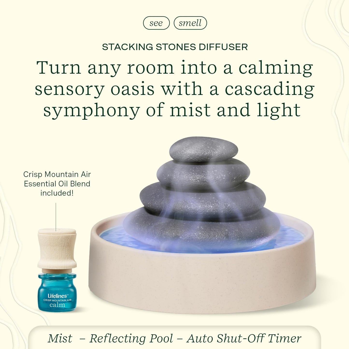 Lifelines Stacking Stones Aromatherapy Diffuser – Calming Mist & Auto-Shutoff