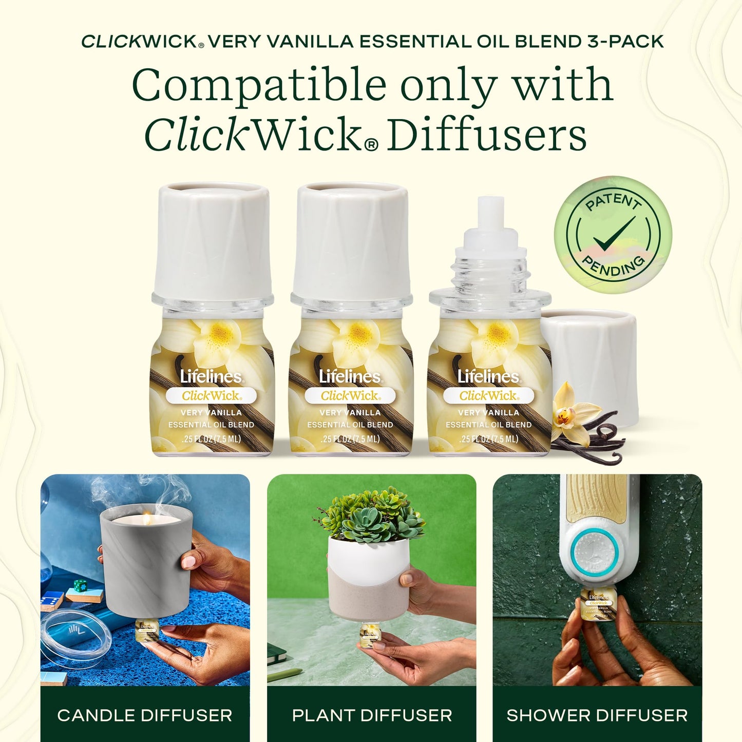 Lifelines ClickWick Very Vanilla 3-Pack – Essential Oil Blends for Lifelines Diffusers