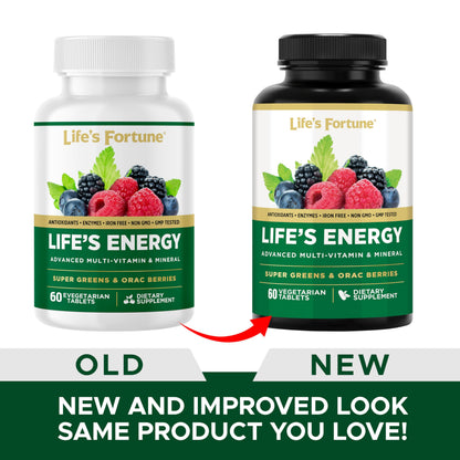 Life's Energy Daily Multivitamin for Men & Women – Iron Free, Vegetarian | Immune & Energy Support