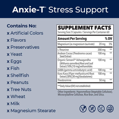 LifeSeasons Anxie-T: Stress Relief Supplement for Calm Focus | 120 Capsules