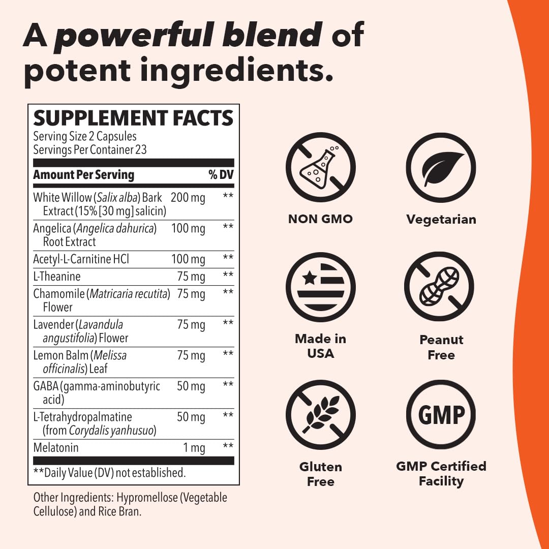 LifeSeasons Relieve-R PM - Eases Nighttime Aches & Discomfort - Relaxes Muscles - Calms The Nervous System - Supports Natural Sleep Cycles & Non Habit Forming - 46 Capsules
