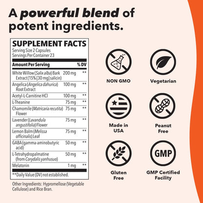 LifeSeasons Relieve-R PM - Eases Nighttime Aches & Discomfort - Relaxes Muscles - Calms The Nervous System - Supports Natural Sleep Cycles & Non Habit Forming - 46 Capsules