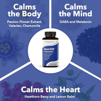 LifeSeasons Rest-ZZZ - Natural Sleep Support with Low-Dose Melatonin, GABA & Chamomile (120 Capsules)