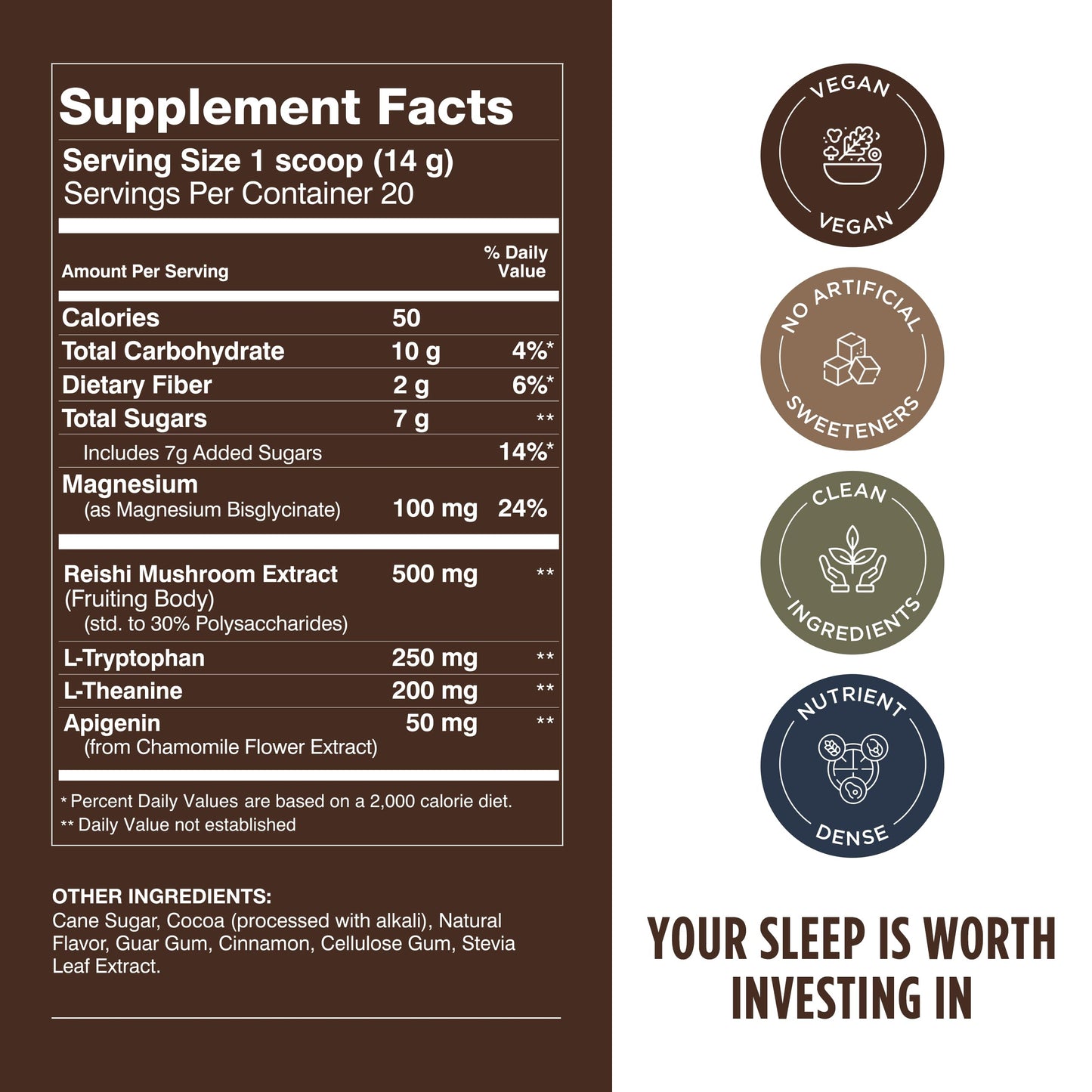 LIFESTACKS Calm Evening Tonic Sleep Powder – Cinnamon-Cocoa Nighttime Drink Mix