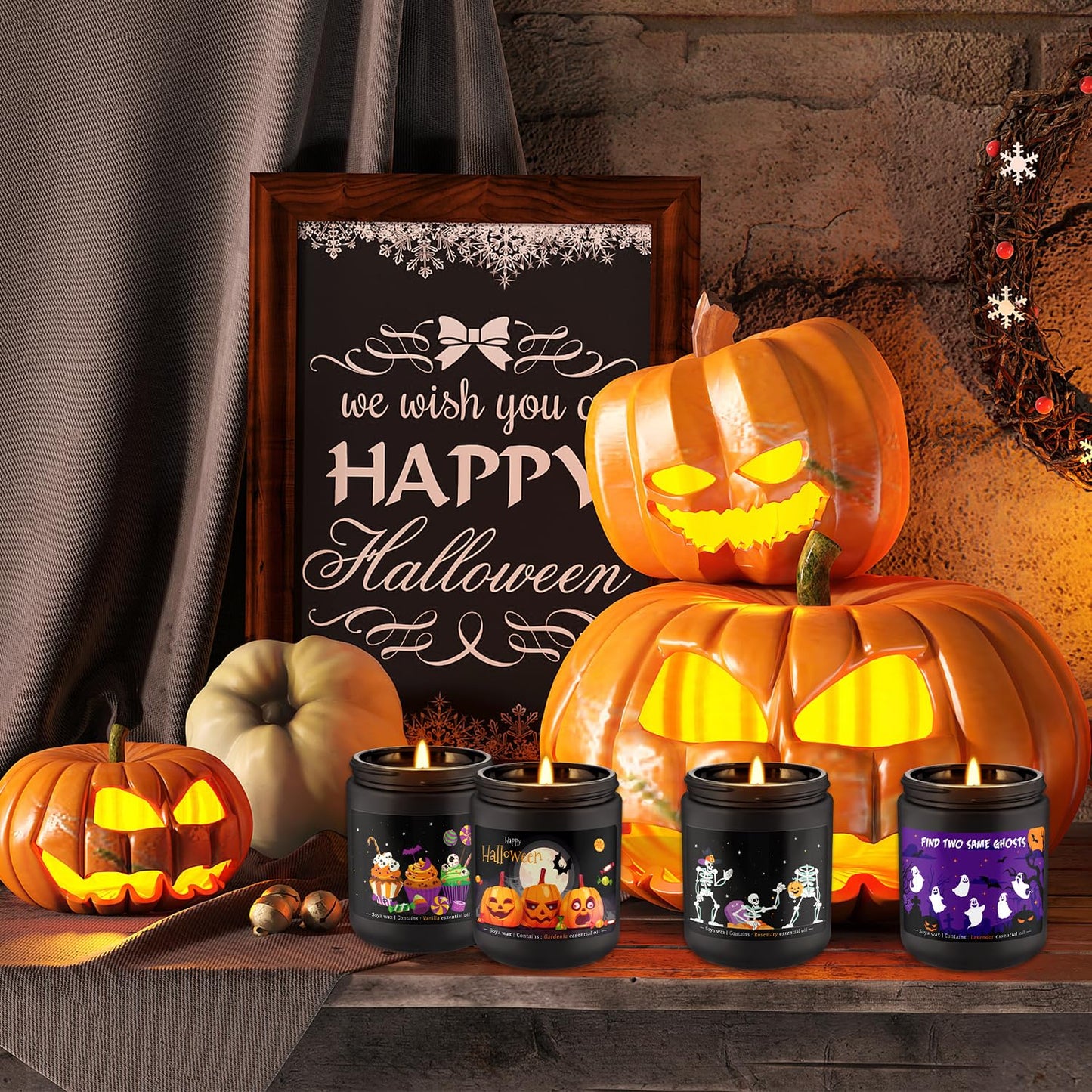 4 Pack 8oz Halloween Scented Candles – Soy Wax Home Decor Gift Set