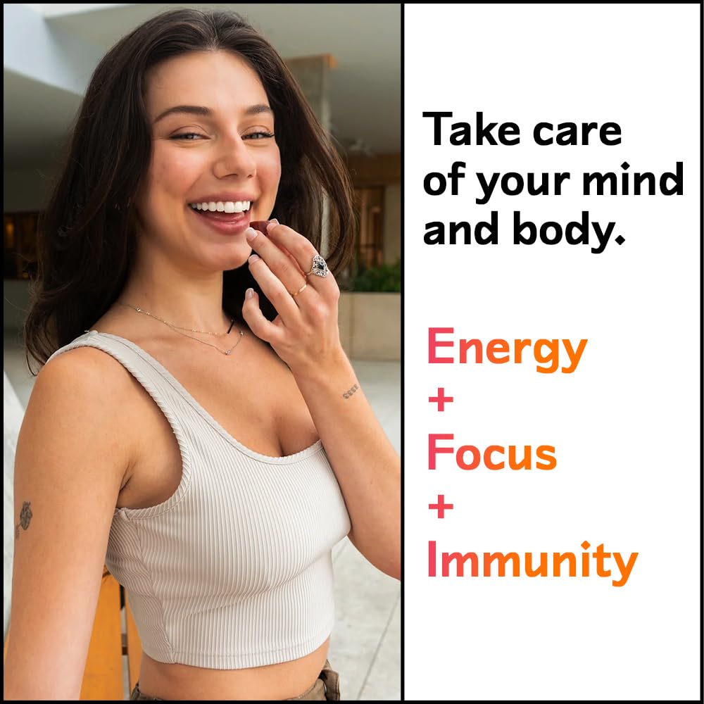 Mushroom Gummies - Lion's Mane, Cordyceps, Reishi, Shiitake Adaptogen Supplement | Immune Support, De-Stress, Mood & Energy - 60 Count | Vegan, Sugar-Free, Non-GMO