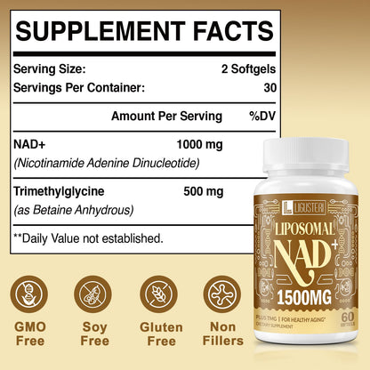LIGUSTERI 1500 mg Liposomal NAD+ with TMG | NAD+ Supplement for 98%+ Absorption, Energy, Longevity & Aging Defense - 240 Softgels