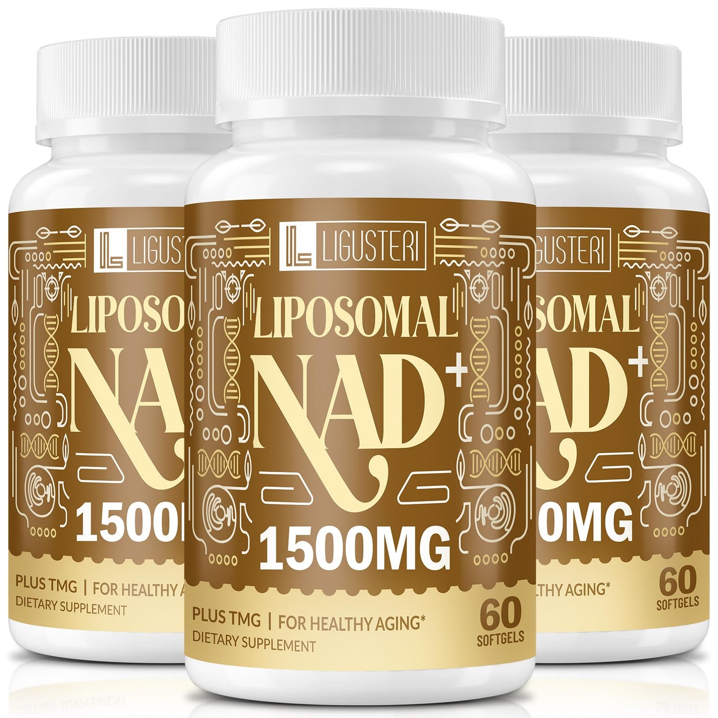 LIGUSTERI Liposomal NAD+ 1500 mg | NAD+ Supplement with TMG for Energy, Longevity & Brain Health | 180 Softgels