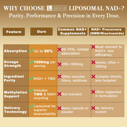 LIGUSTERI Liposomal NAD+ 1500 mg | NAD+ Supplement with TMG for Energy, Longevity & Brain Health | 180 Softgels