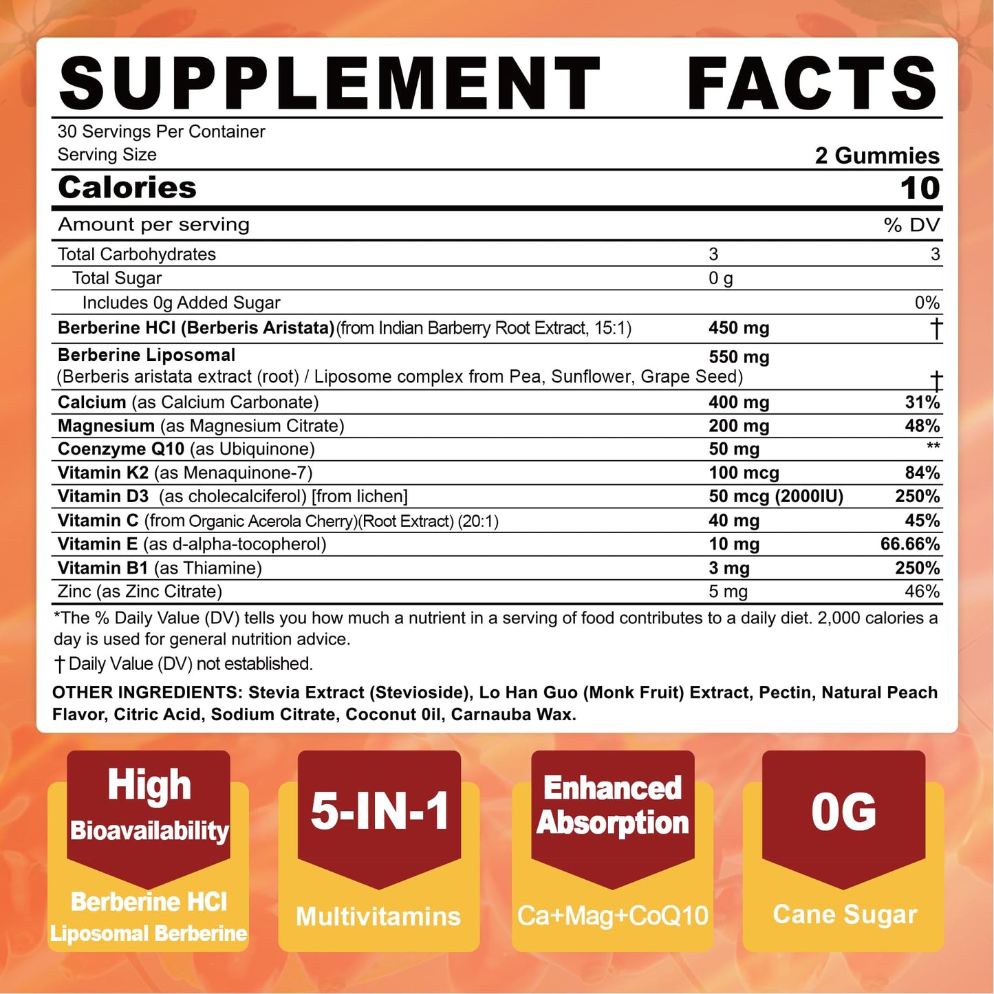 LILICARE Berberine Gummies – Sugar Free with Liposomal Berberine, Magnesium, Calcium, AMPK Activator – Pack of 2