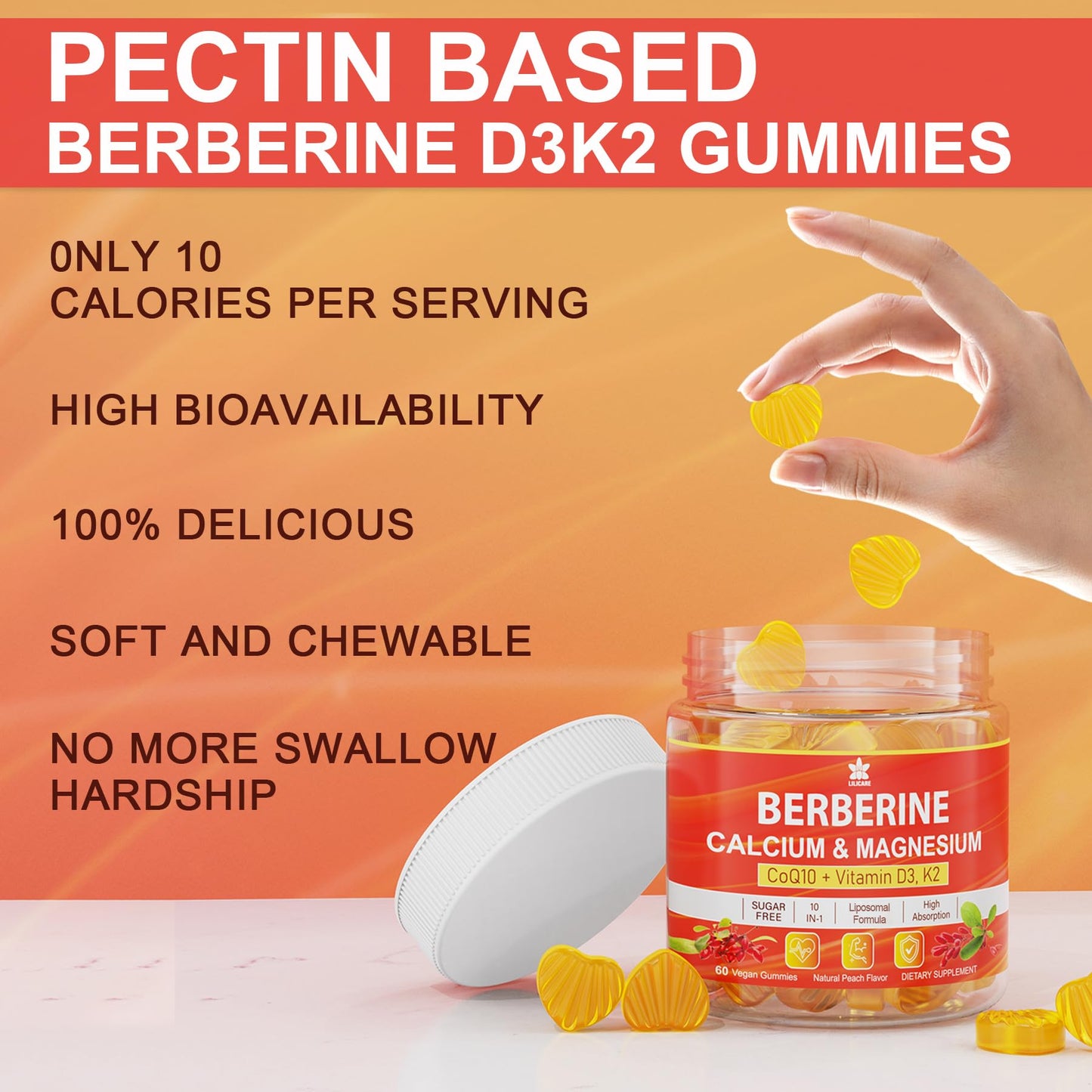 LILICARE Berberine Gummies – Sugar Free with Liposomal Berberine, Magnesium, Calcium, AMPK Activator – Pack of 2