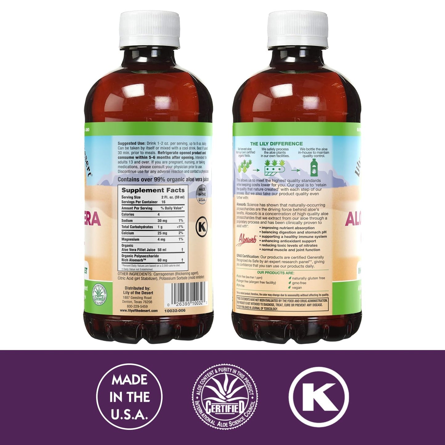 Lily Of The Desert Organic Aloe Vera Juice 2-Pack – Inner Fillet, Gut Health & Digestive Support, 32 Fl Oz Ea