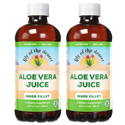 Lily Of The Desert Organic Aloe Vera Juice 2-Pack – Inner Fillet, Gut Health & Digestive Support, 32 Fl Oz Ea