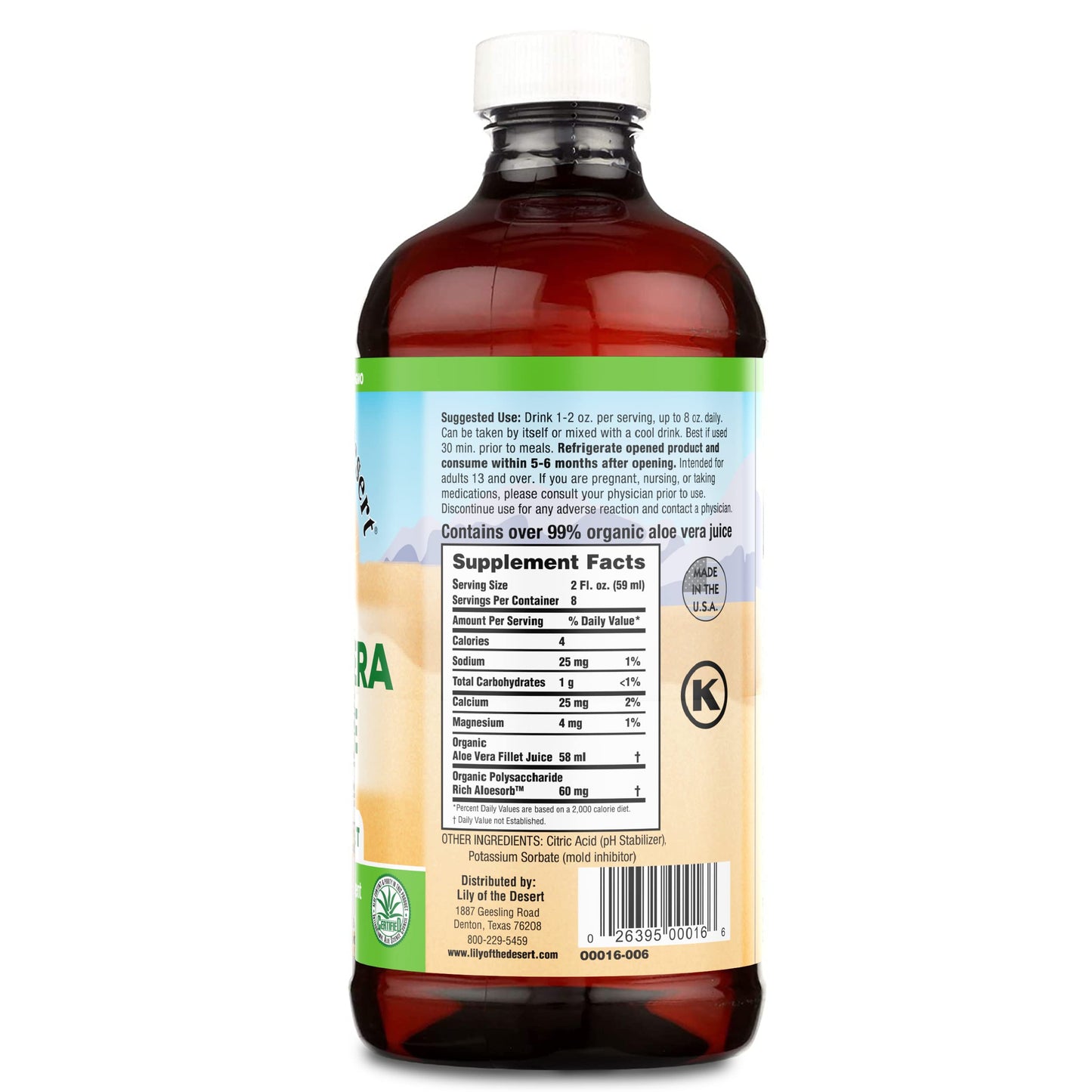 Lily Of The Desert Aloe Vera Juice Drink - Inner Fillet, Vegan, Gluten Free, 16 oz