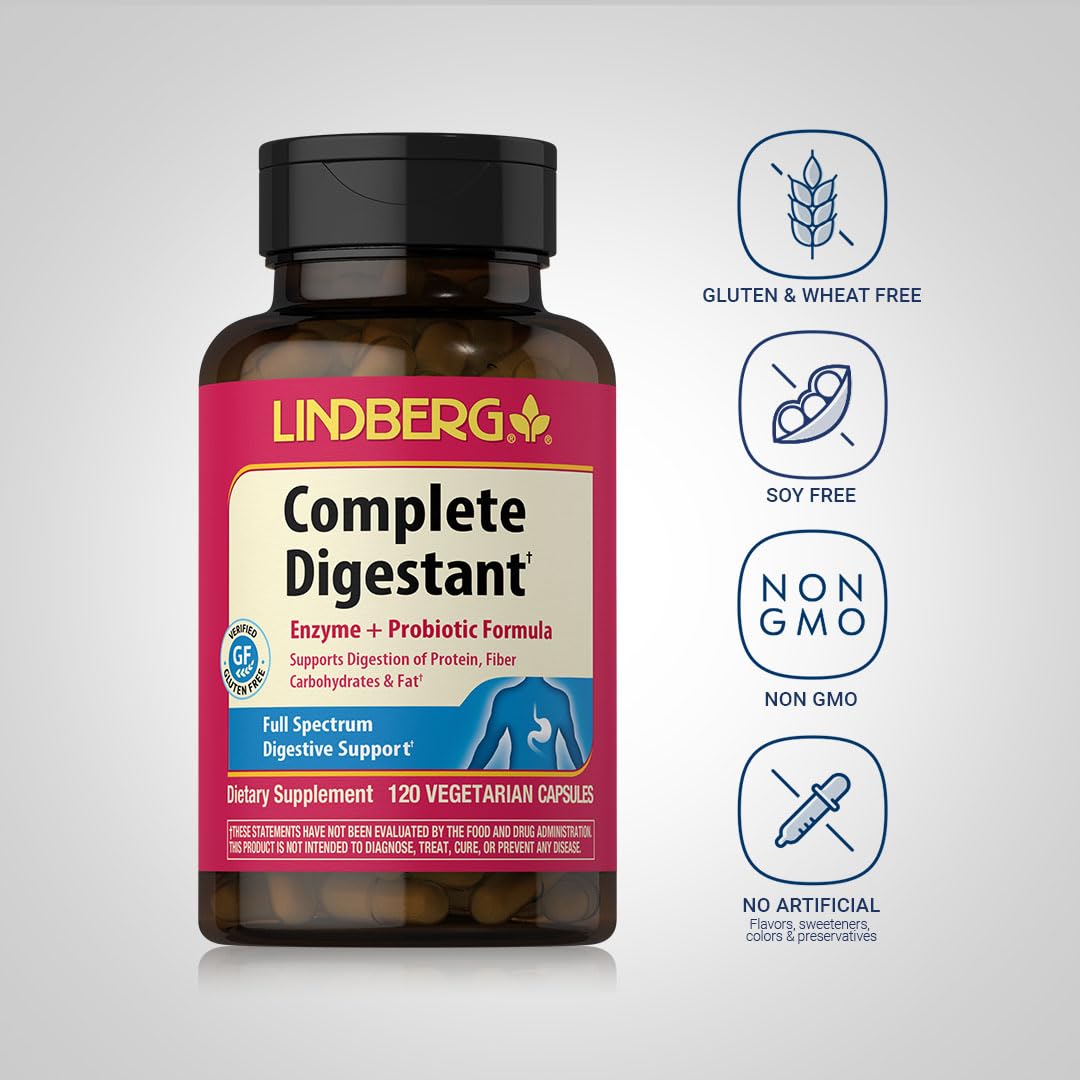 Lindberg Complete Digestant – Multi-Enzyme Formula with Pancreatin & Betaine HCl – 120 Capsules (Pack of 2)