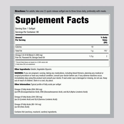 Lindberg Omega 3-6-9 Supplements 1200mg | 90 Softgels | Non-GMO Gluten Free | Pack of 2
