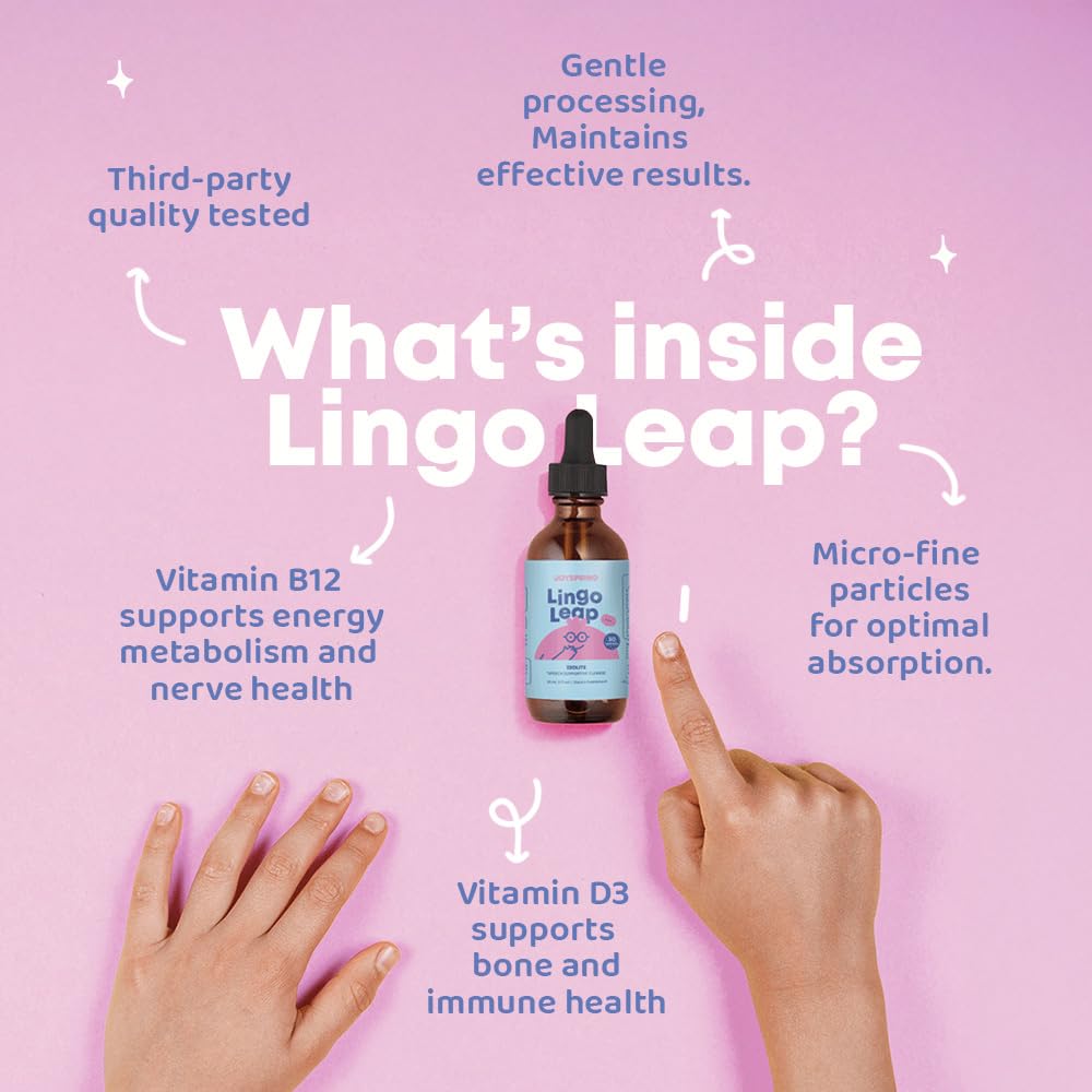JoySpring LingoLeap: Liquid Kids Formula with Zeolite Clinoptilolite, Methylated B12 & Vitamin D3 | Ages 3+ | 1 fl oz