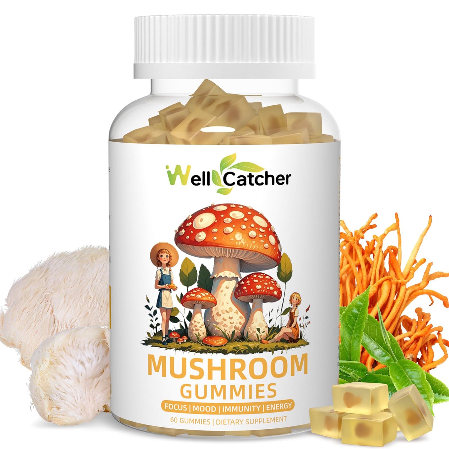 Lion's Mane Mushroom Gummies – Focus, Mood & Energy (60 ct) – Sugar Free, Vegan