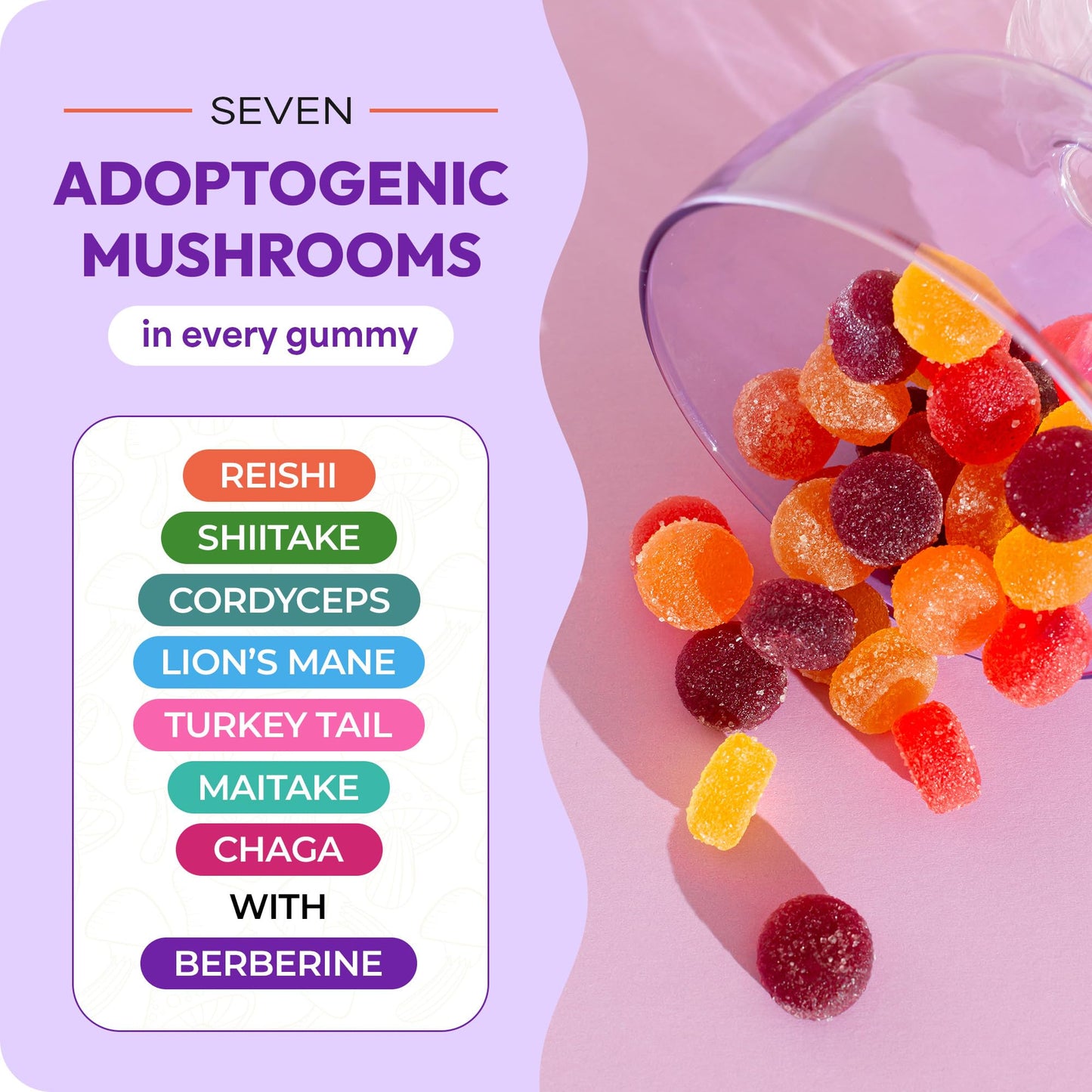 Mushroom Gummies & Berberine - 7-Mushroom Complex (60 Gummies) | Focus & Immunity