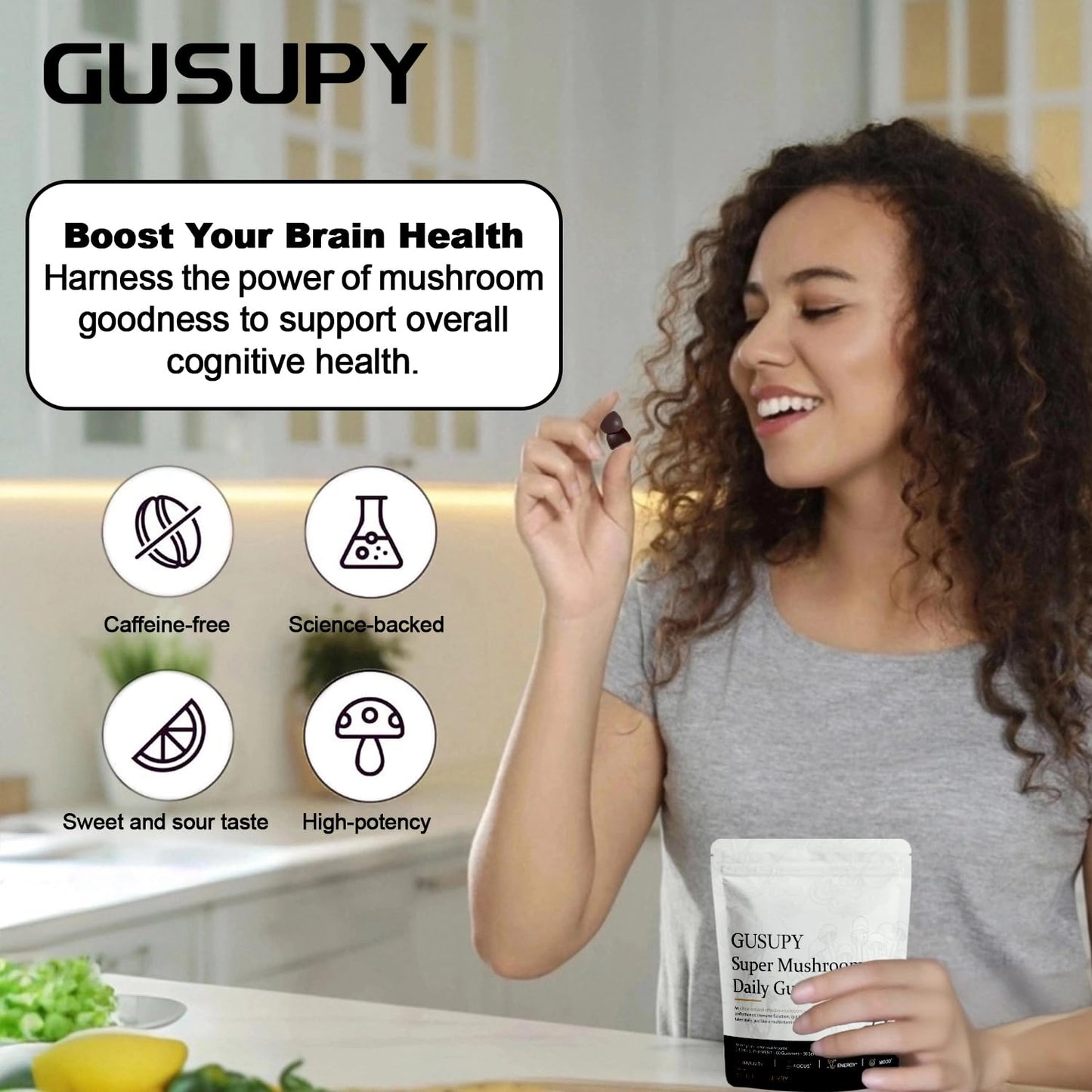 Lions Mane Mushroom Gummies - 12-Mushroom Brain Support, Blueberry, 60 Gummies