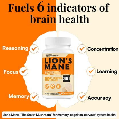 50X Strength Lions Mane 1400mg | Memory & Focus Brain Supplement - 60 Capsules