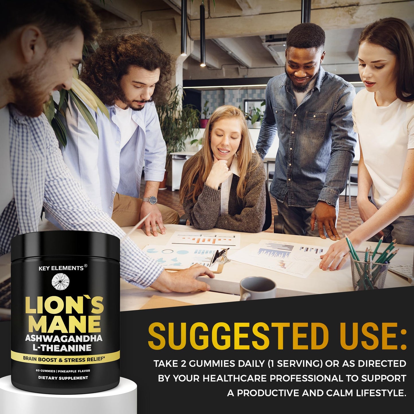 High Strength Lion's Mane Gummies with Ashwagandha & L-Theanine – Focus & Memory